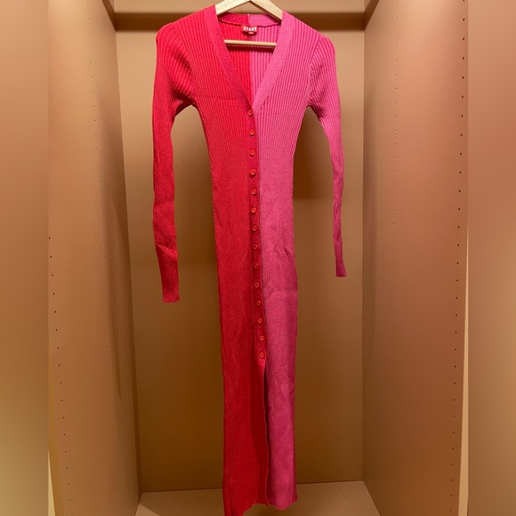 STAUD Red and Pink Long Sleeve Dress - Picture 5 of 8